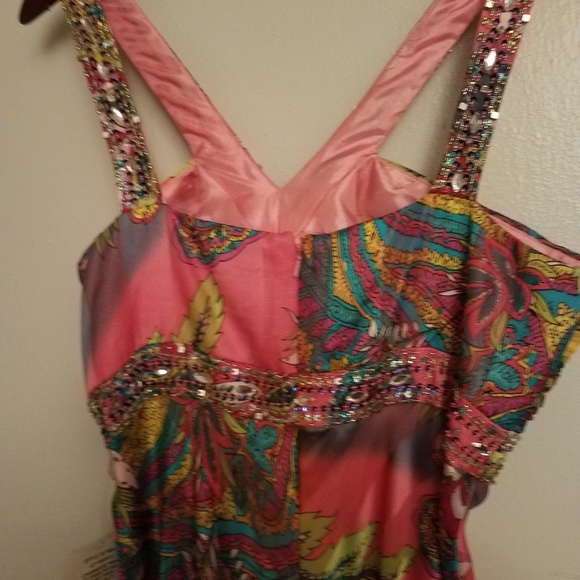 Silky colorful beaded floor length summer dress - Picture 4 of 4